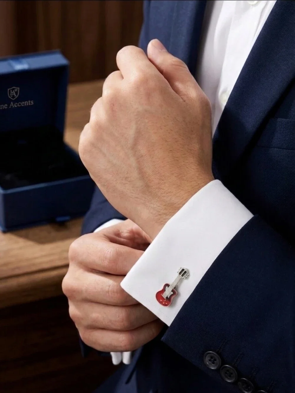 Red Guitar Cufflinks - Musical Cuff Links